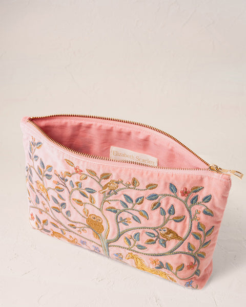 Tree of Life Velvet Everyday Pouch Blush Pink