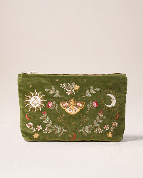 Midnight Mysticism Velvet Everyday Pouch - Fern Green