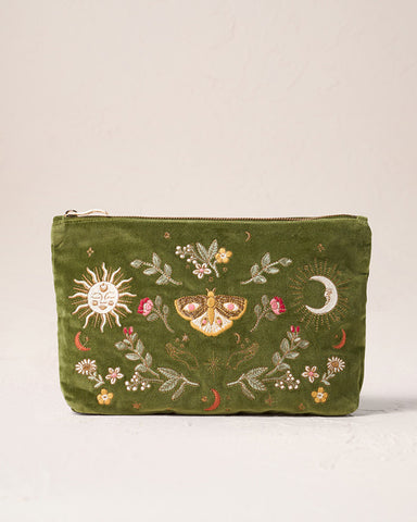 Midnight Mysticism Velvet Everyday Pouch - Fern Green