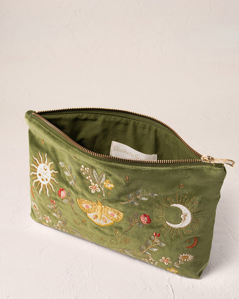 Midnight Mysticism Velvet Everyday Pouch - Fern Green