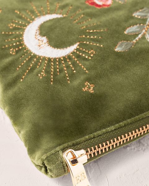 Midnight Mysticism Velvet Everyday Pouch - Fern Green