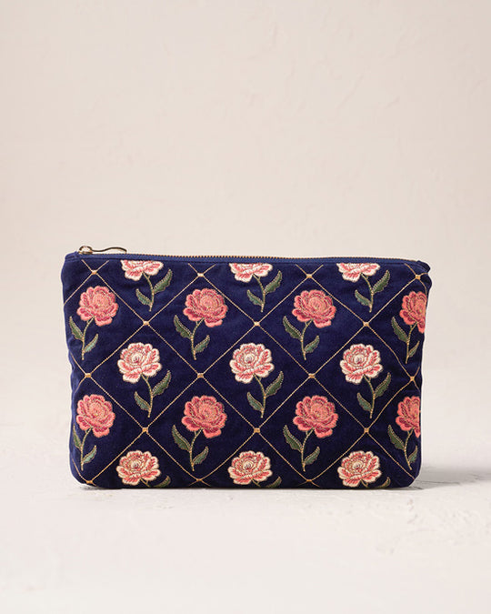 Rose Velvet Everyday Pouch - Navy