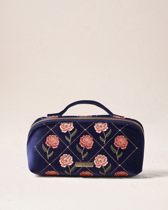 Rose Velvet Open Flat Makeup Bag - Navy