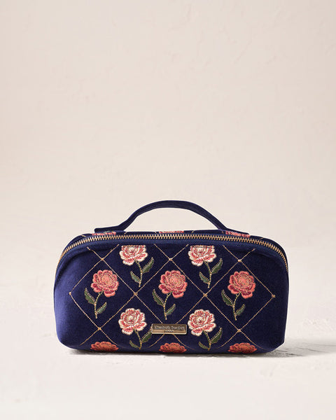 Rose Velvet Open Flat Makeup Bag - Navy