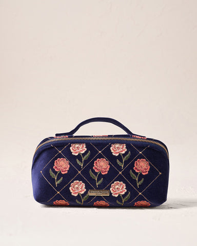 Rose Velvet Open Flat Makeup Bag - Navy