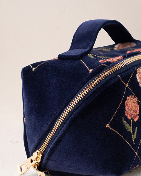 Rose Velvet Open Flat Makeup Bag - Navy