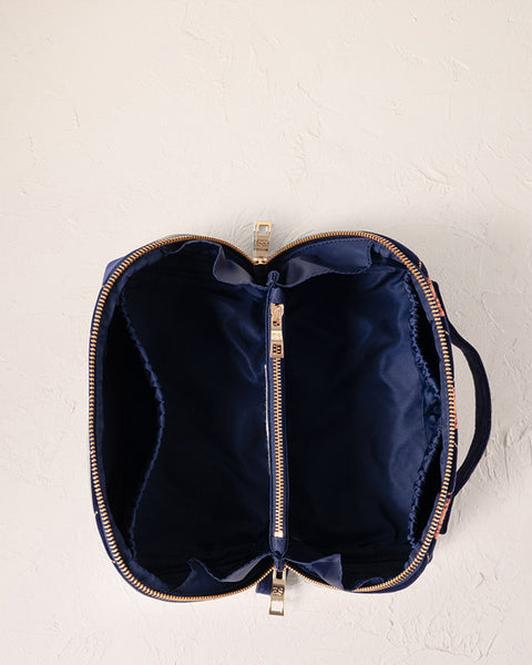 Rose Velvet Open Flat Makeup Bag - Navy
