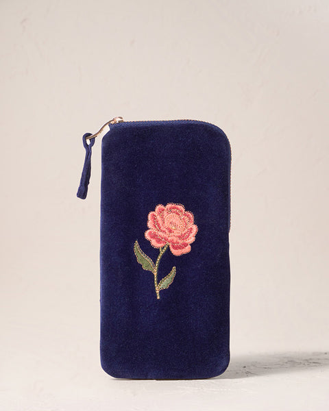 Rose Velvet Glasses Case - Navy