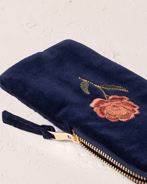 Rose Velvet Glasses Case - Navy