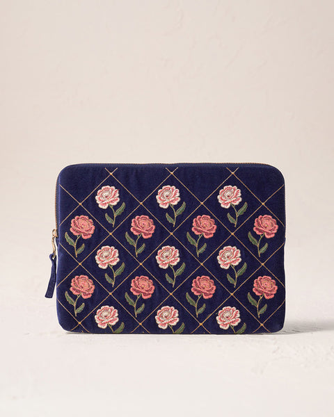 Rose Velvet Laptop Case Small - Navy