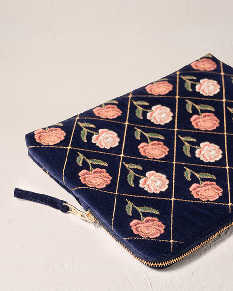 Rose Velvet Laptop Case Small - Navy