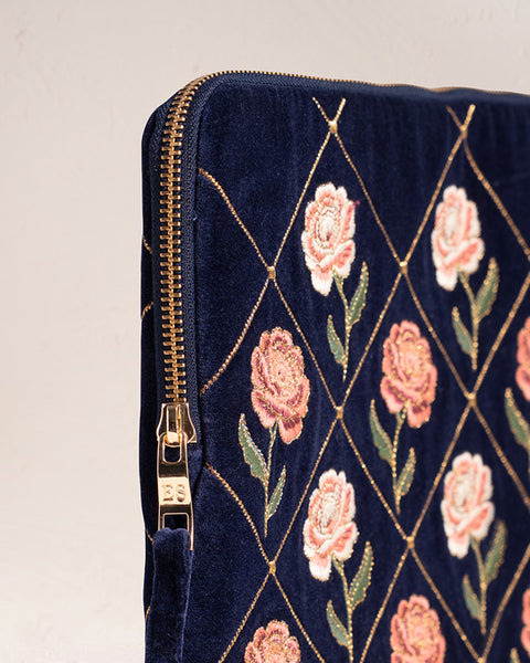 Rose Velvet Laptop Case Small - Navy