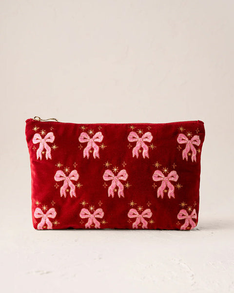 Dazzling Bows Velvet Everyday Pouch Rouge