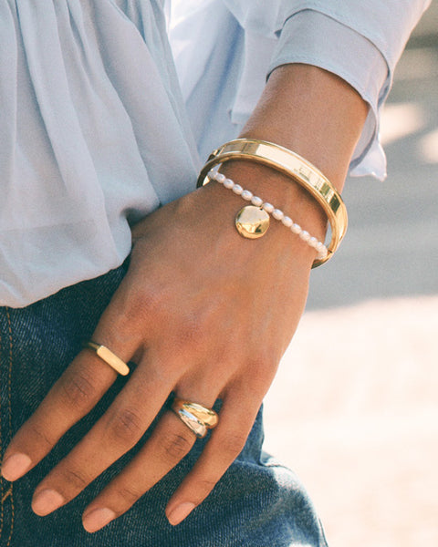 Pearl Signet Bracelet Multi Gold