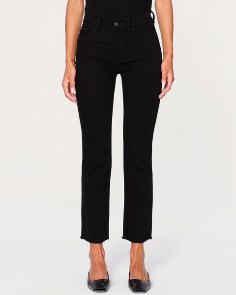 Mara Straight Mid Rise Ankle Jeans Black Peached Raw