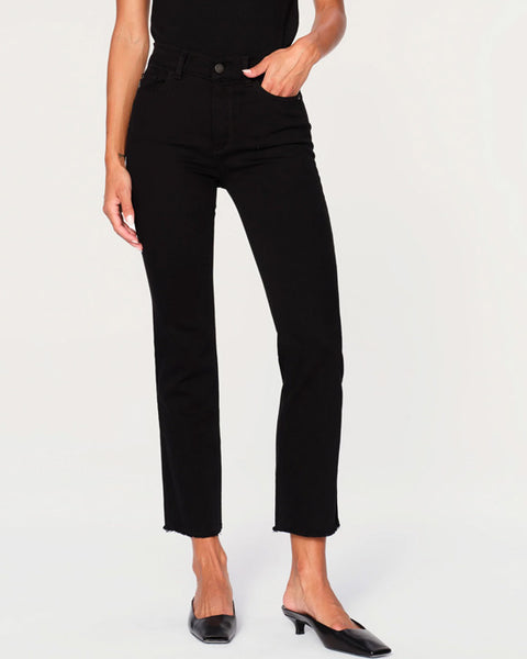 Mara Straight Mid Rise Ankle Jeans Black Peached Raw