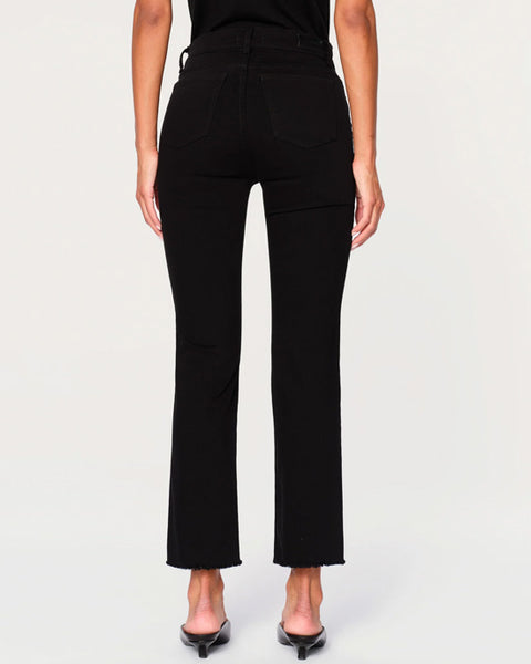 Mara Straight Mid Rise Ankle Jeans Black Peached Raw