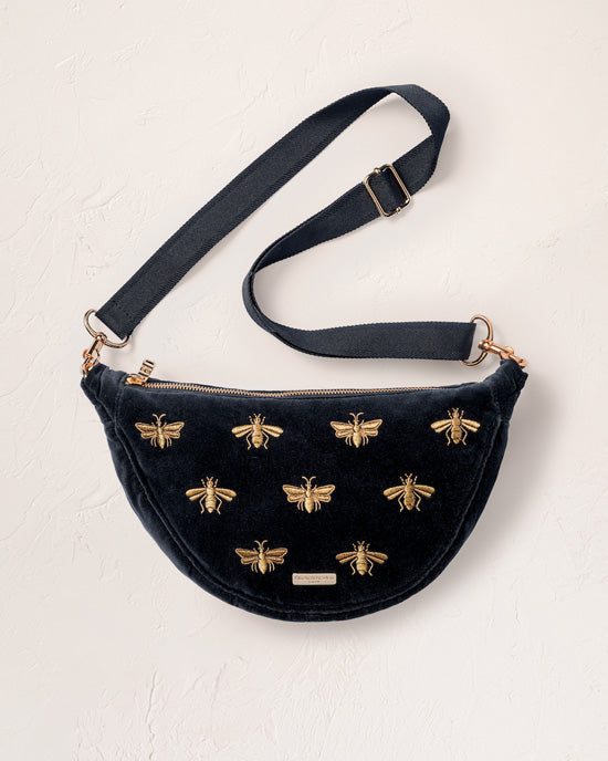 Honey Bee Velvet Crossbody Sling Bag Charcoal