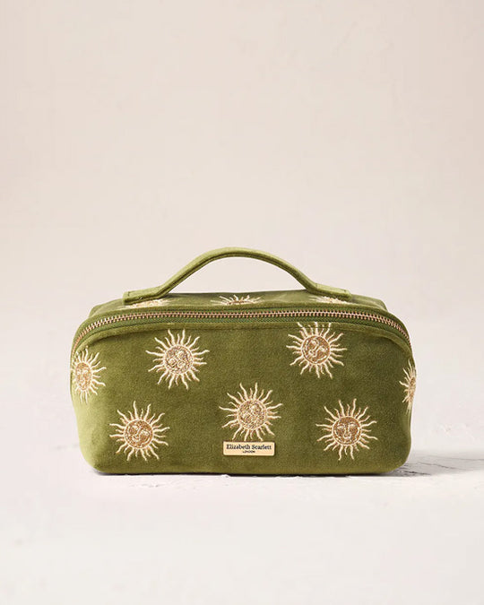 Sun Goddess Velvet Open Flat Makeup Bag Fern Green