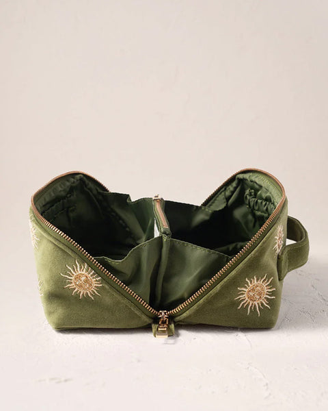 Sun Goddess Velvet Open Flat Makeup Bag Fern Green