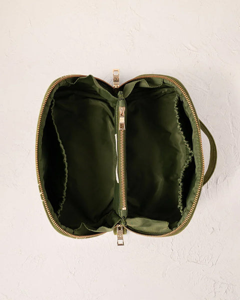 Sun Goddess Velvet Open Flat Makeup Bag Fern Green