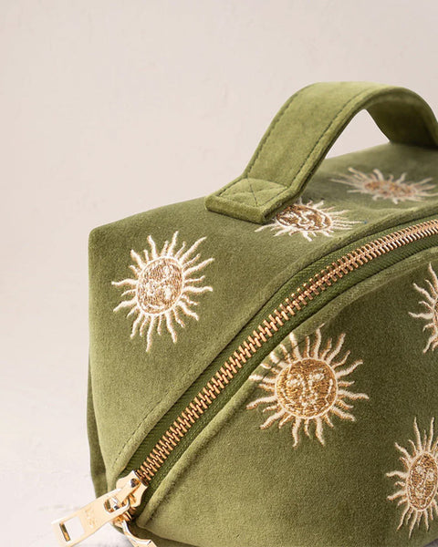 Sun Goddess Velvet Open Flat Makeup Bag Fern Green