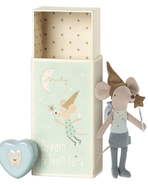 Tooth fairy mouse in matchbox Blue