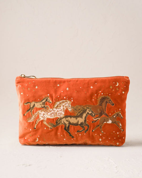 Celestial Wild Horses Velvet Everyday Pouch - Terracotta