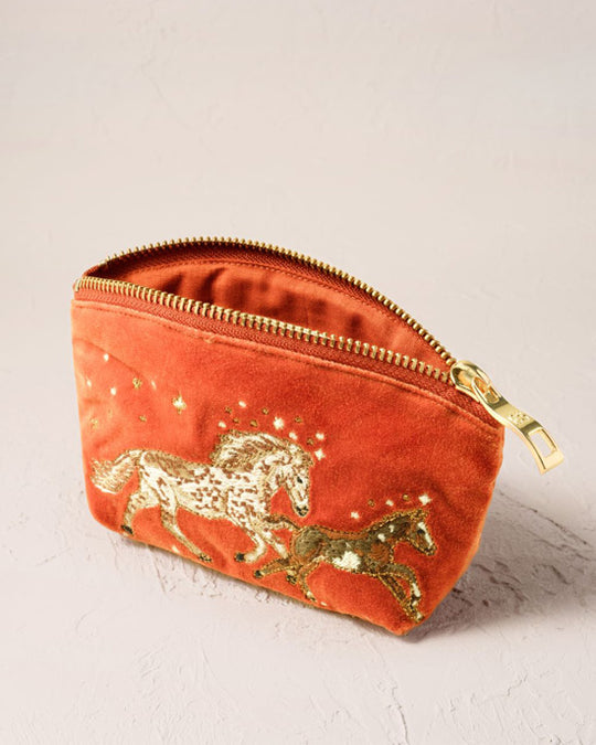 Celestial Wild Horses Velvet Coin Purse - Terracotta