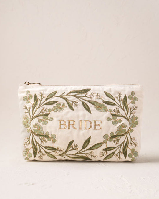 Olive Branch Bride Velvet Everyday Pouch - Cream