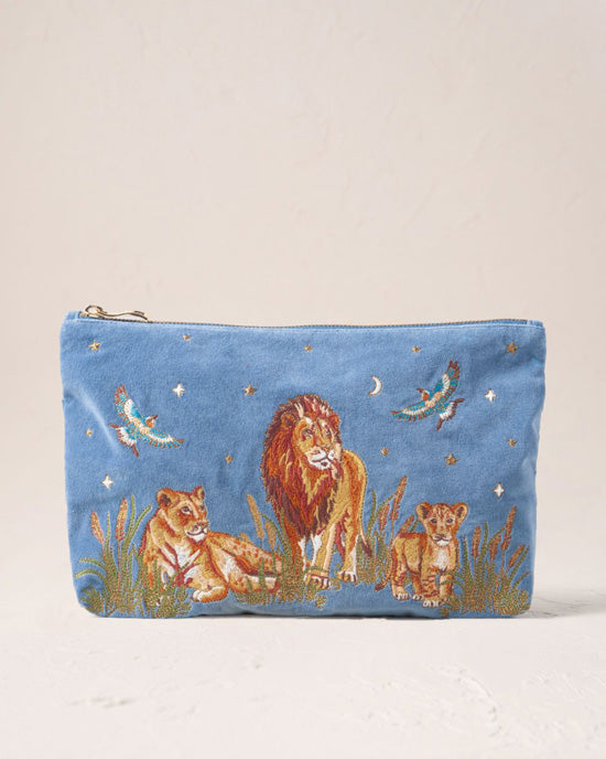 Lion Pride Velvet Everyday Pouch Dusky Blue - shopatstocks