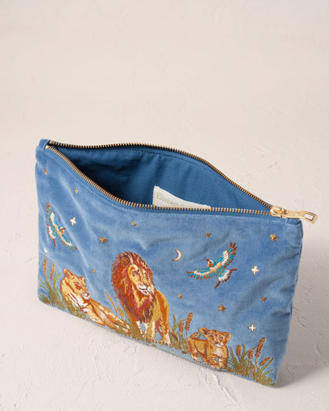 Lion Pride Velvet Everyday Pouch Dusky Blue - shopatstocks
