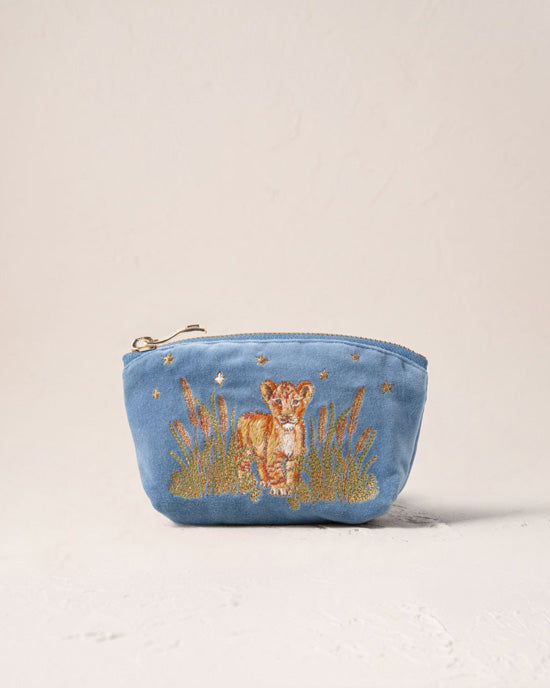 Lion Pride Velvet Coin Purse Dusky Blue - shopatstocks