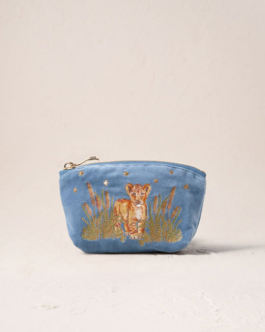 Lion Pride Velvet Coin Purse Dusky Blue