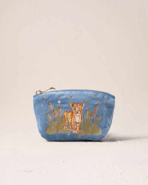 Lion Pride Velvet Coin Purse Dusky Blue - shopatstocks