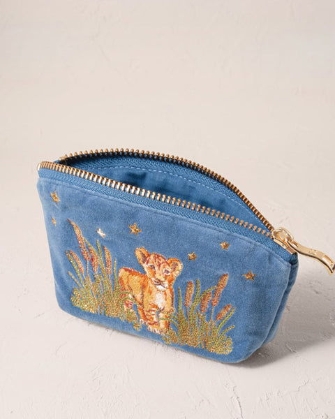 Lion Pride Velvet Coin Purse Dusky Blue - shopatstocks