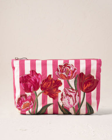 Tulip Stripe  Cotton Everyday Pouch Pink - shopatstocks