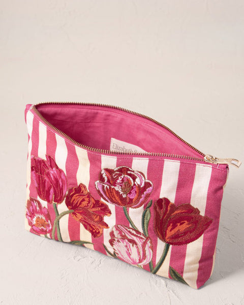 Tulip Stripe  Cotton Everyday Pouch Pink - shopatstocks