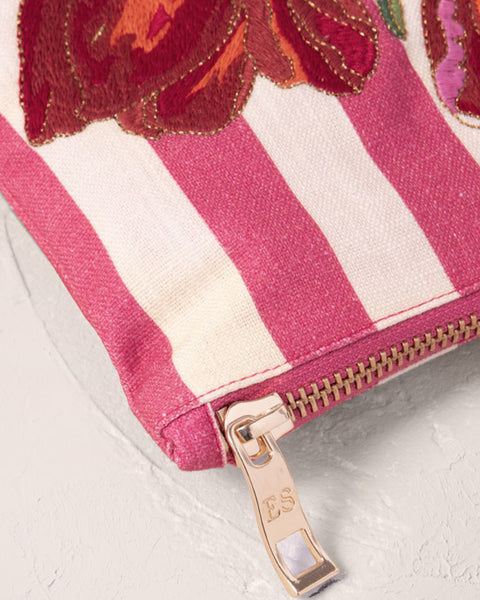 Tulip Stripe  Cotton Everyday Pouch Pink - shopatstocks