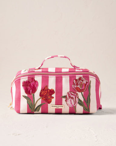 Tulip Stripe  Cotton Open Flat Makeup Bag Pink - shopatstocks