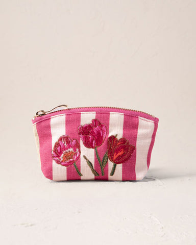 Tulip Stripe  Cotton Coin Purse Pink - shopatstocks