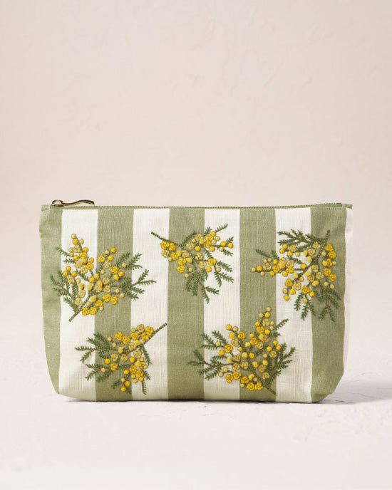 Mimosa Stripe Cotton Everyday Pouch Green - shopatstocks