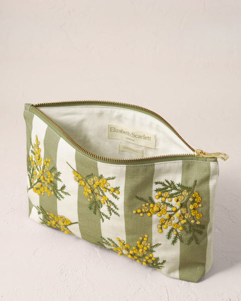 Mimosa Stripe Cotton Everyday Pouch Green - shopatstocks