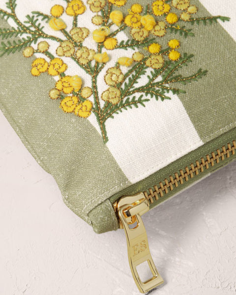 Mimosa Stripe Cotton Everyday Pouch Green - shopatstocks