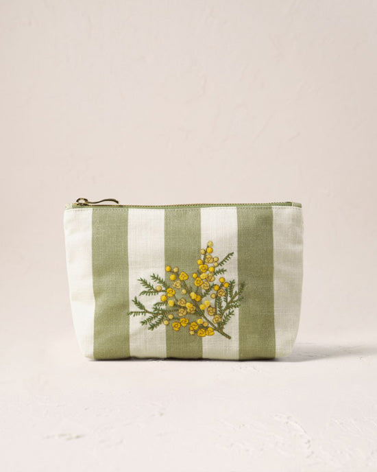 Mimosa Stripe Cotton Mini Pouch Green - shopatstocks