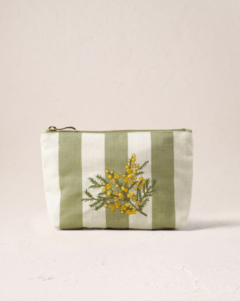 Mimosa Stripe Cotton Mini Pouch Green - shopatstocks