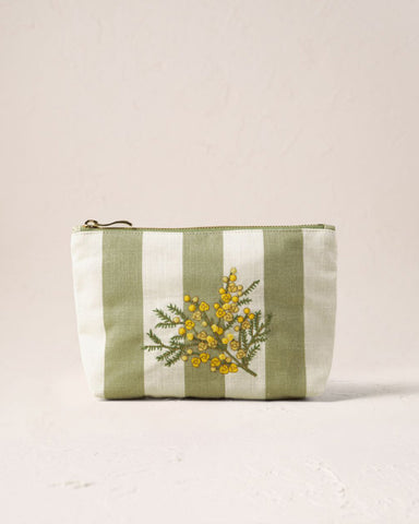 Mimosa Stripe Cotton Mini Pouch Green - shopatstocks
