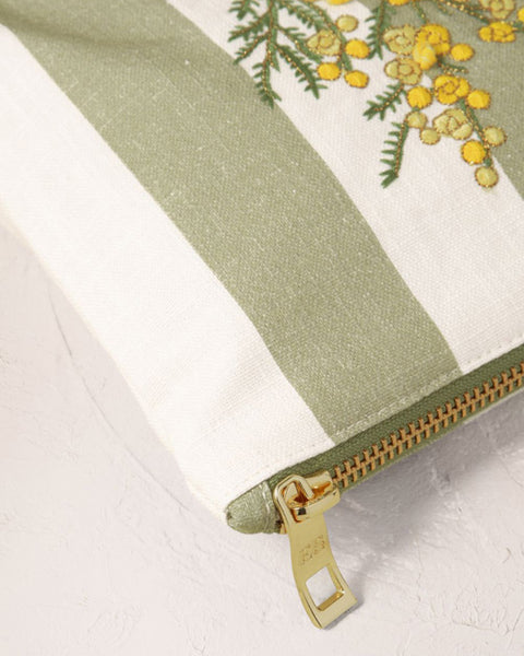 Mimosa Stripe Cotton Mini Pouch Green - shopatstocks