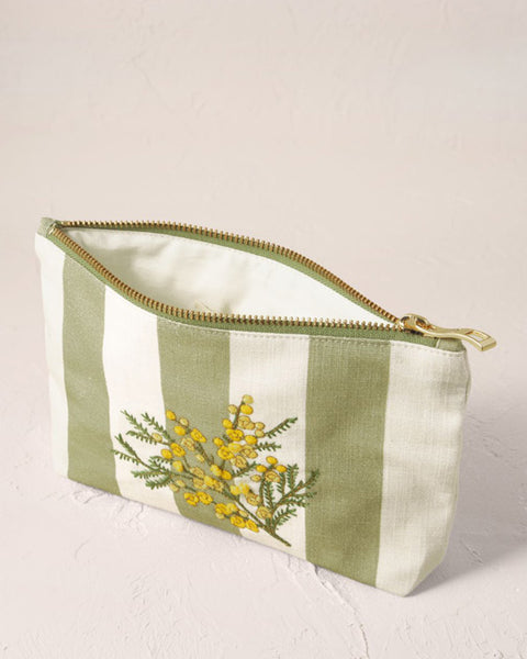 Mimosa Stripe Cotton Mini Pouch Green - shopatstocks