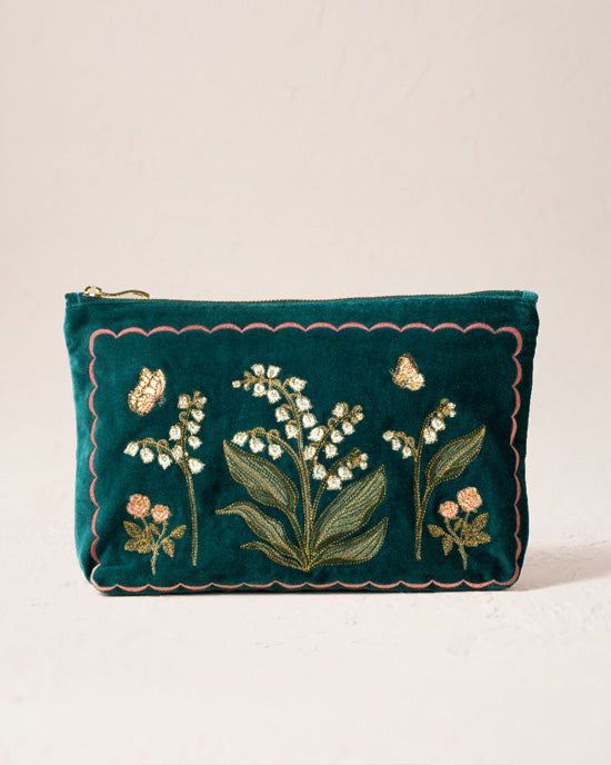 Lily of the Valley Velvet Everyday Pouch Emerald